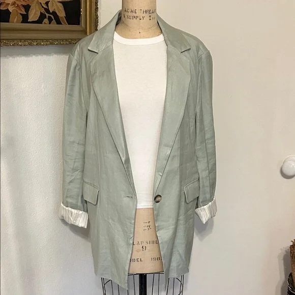 NWT Maeve Anthropologie Light Ceylon Green Linen classic Blazer - Picture 2 of 10